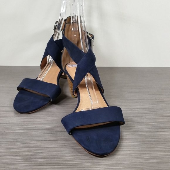 Halogen Criss Cross Strap Block Heel Sandals, Navy Suede, Womens Size 11 M - Picture 4 of 13